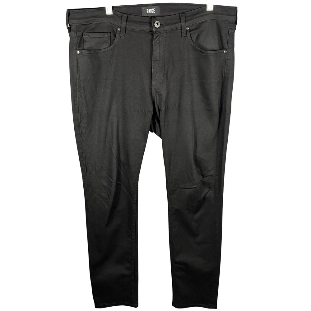 PAIGE Lennox Slim Fit Pants Mens 38x32 Black Stretch Rayon Blend Trousers